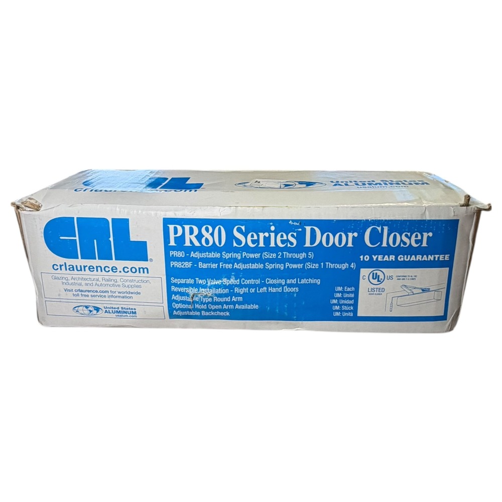 CRL PR80A‎ Aluminum Surface Door Closer PR80 Series Adjustable Size 2-5 Silver